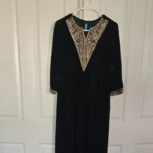 Elegant Green and Gold Embellished Suit Alomg With Wide Pants